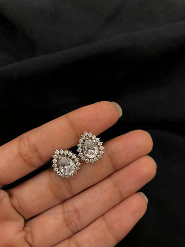 Pear Drop Stud Silver Earrings
